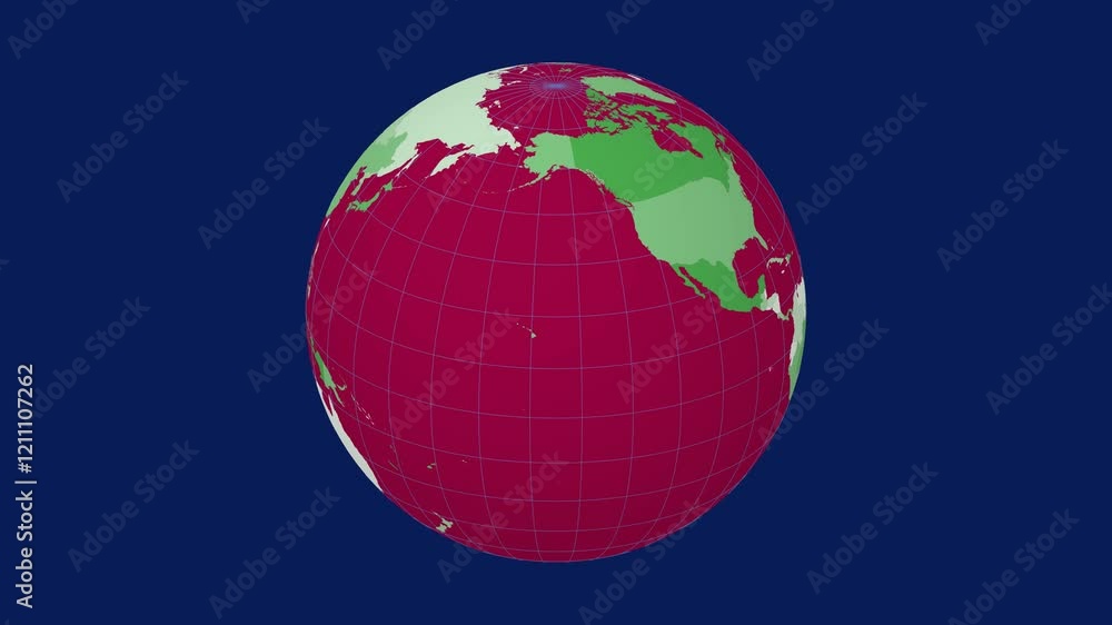 Poster rotating globe. slanted sphere view. slow speed earth rotation. colored countries style. world map w