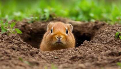 Cute Bunny Peeking from Burrow