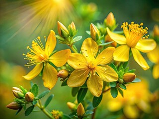 Fototapeta premium St. John's Wort Herbal Remedy: Gentle Medicine, Natural Health Benefits, Flower Closeup