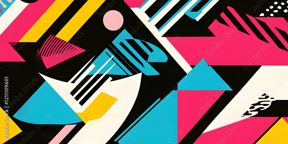 Poster abstract geometric background features colorful shapes and dynamic lines in a modern design