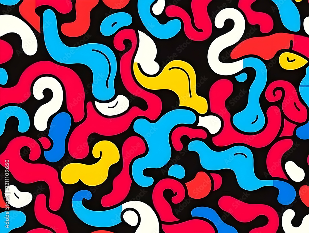 Poster colorful abstract background displays intertwined fluid shapes dynamically on black background.