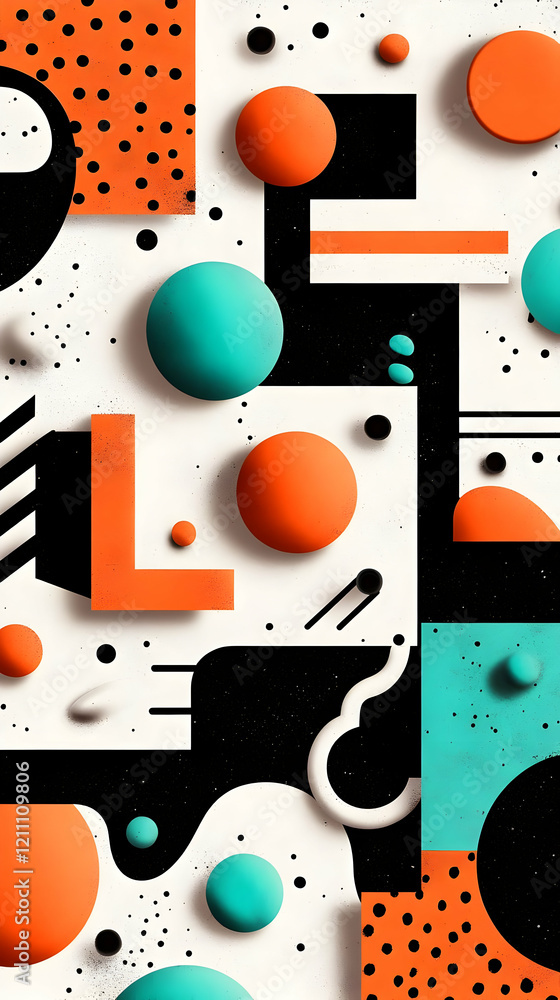 Poster abstract 3d geometric shapes background creates a dynamic and modern composition with vivid colors.