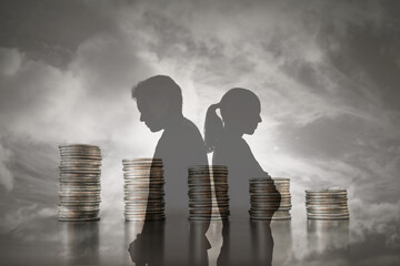 Couple money problems,  man woman having fight quarrel disagreement argument about money finances concept 