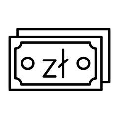 Polish Zloty Note Outline Style Icon