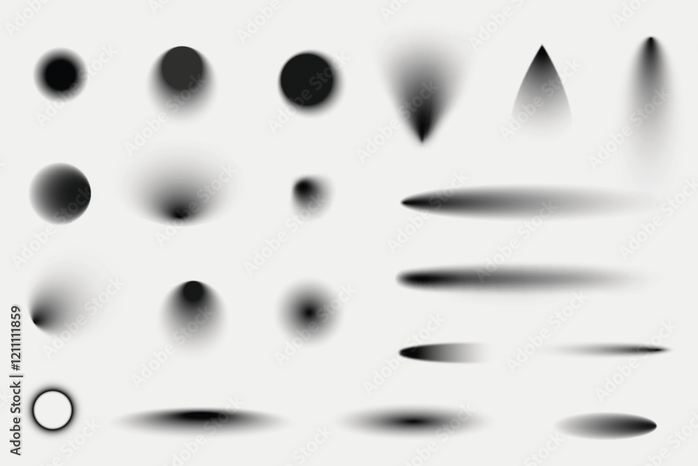 Poster abstract grayscale gradient shape illustration set vector. set of abstract grayscale gradient shapes