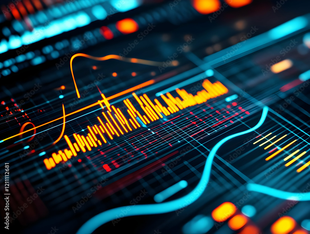 Poster abstract 3d illustration of glowing lines and charts creates a futuristic data visualization backgro