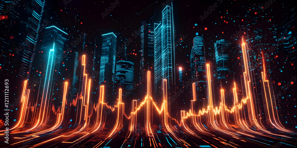 Aufkleber futuristic city skyline with glowing data streams and dynamic charts visually presented