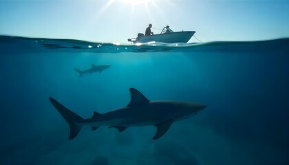 Ocean Sharks Boat Underwater Wildlife Photography