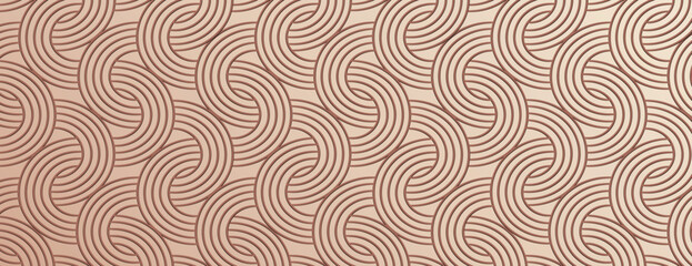Seamless geometric background with swirling patterns. Copper background with copper lines, creating a textured, elegant background. Vector. Art deco pattern background. Brown background vector.