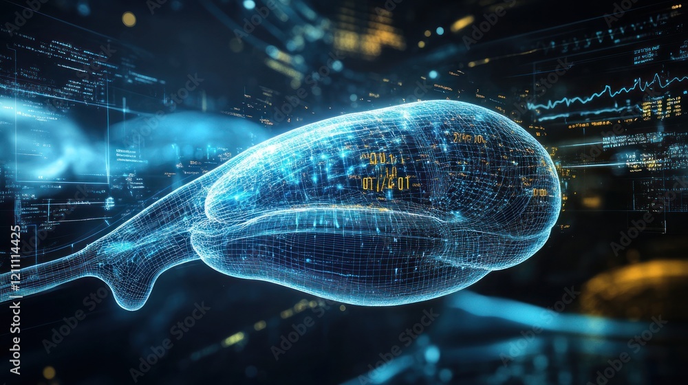 Poster digital brain hologram: futuristic neural network visualization