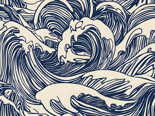 Obraz premium Stylized Ocean Waves Flow Seamlessly in a Dynamic Pattern, Creating a Captivating Visual Rhythm.