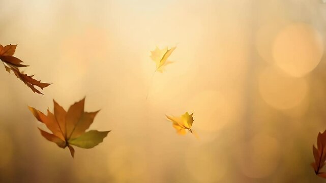 peaceful autumn scene featuring golden leaves gently floating downward against a softly blurred background looping seamless video ly for seasonal visuals