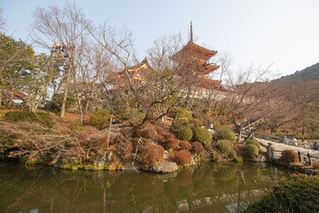 Beautiful Winter landscape at Kiyomizudera or Kiyomizu Temple. Kyoto, Japan