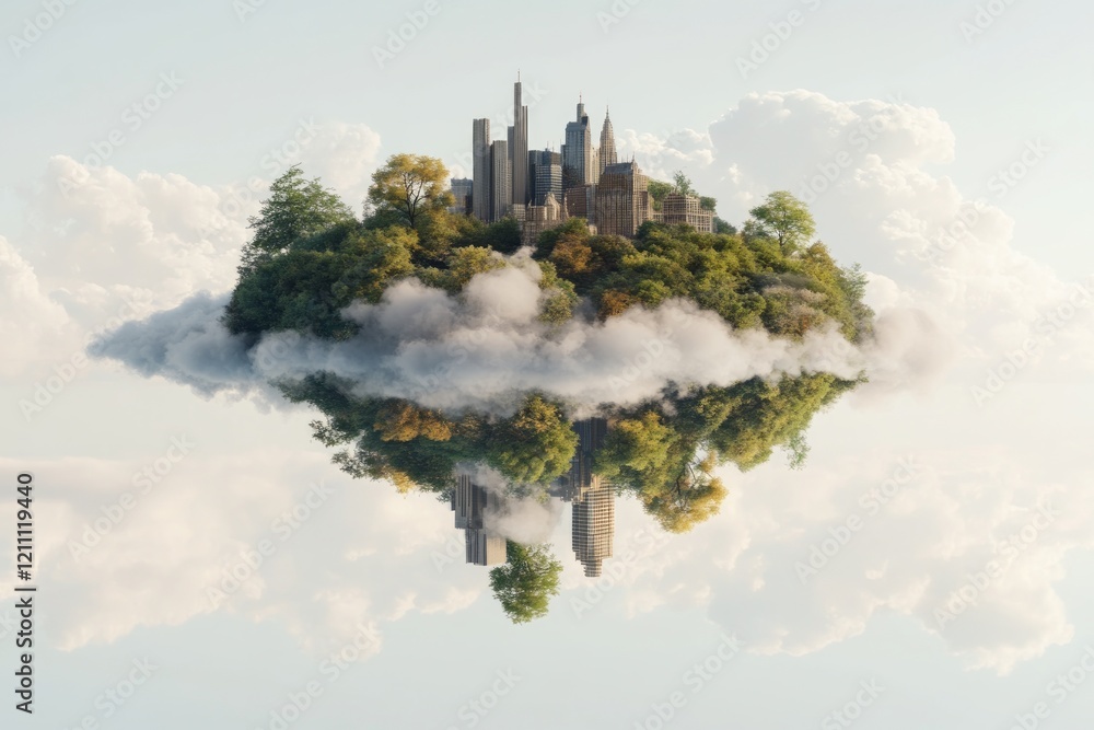 Aufkleber floating island with a castle surrounded by clouds and trees.