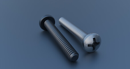 Pan Head Phillips Screws close up; joining and fastening devices