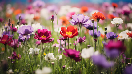 Obraz premium Vibrant Colorful Flower Field in Full Bloom