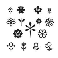 A set of classic black and white flower icons, designed as a logo.  The style is timeless and elegant, using geometric shapes and clean lines against a white background. 