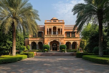 Obraz premium Tropical Mansion, Sunny Day, Lush Garden