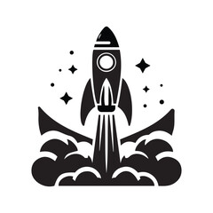 Rocket Launch Icon Silhouette Vector Illustration