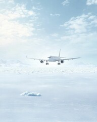 Obraz premium A plane is gliding through a serene sky filled with soft clouds, capturing a peaceful moment in air travel.