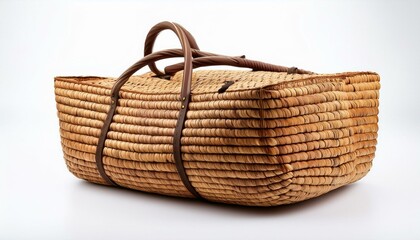 Obraz premium Large woven basket with leather handles.