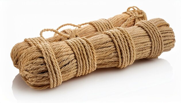 Two spools of tightly wound, light brown rope.