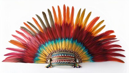Vibrant headdress with colorful feathers.