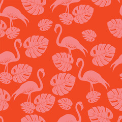 pink flamingo and tropical leaves silhouette pattern