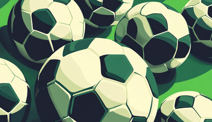 Close up of Soccer Balls on Green Background
