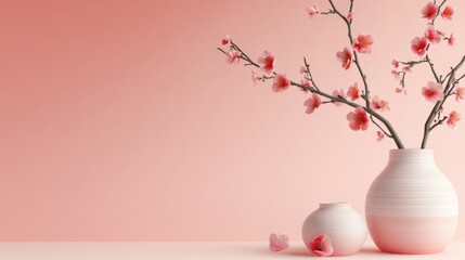 Chinese New Year, cherry blossoms blooming with copy space, symbolizing a bloom of romantic luck: embracing beautiful love.