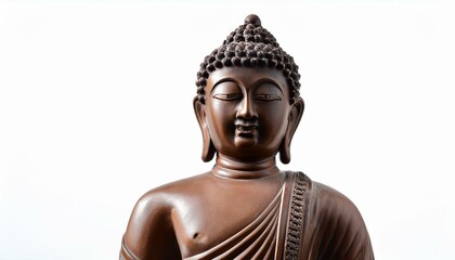 Serene bronze Buddha statue, peaceful expression, detailed robes.
