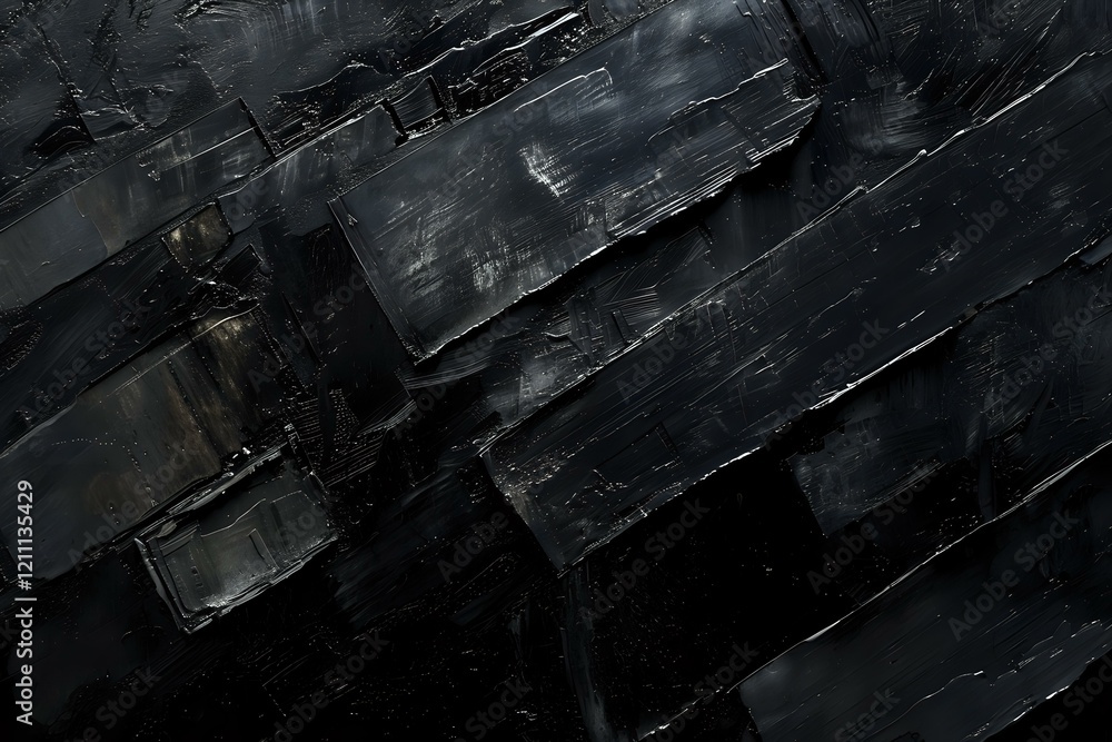 Poster dark textured background with layered black shale or slate stone surface creating dramatic shadows a
