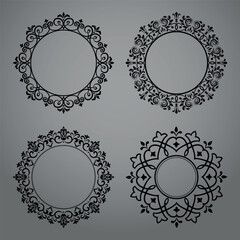 Set of decorative frames Elegant vector element for design in Eastern style, place for text. Floral black and gray borders. Lace illustration for invitations and greeting cards