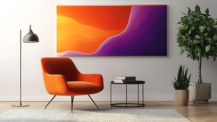 Abstract art adorns a modern living room space