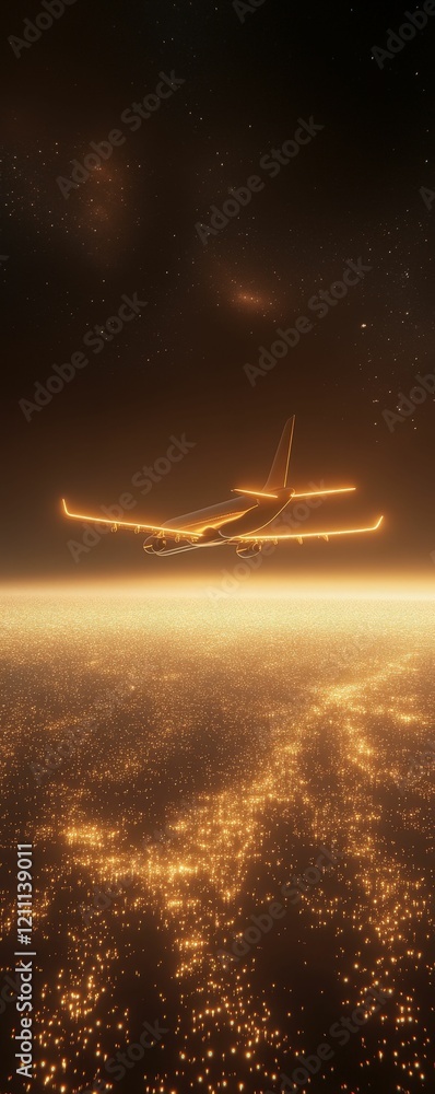 Poster a captivating scene of an illuminated structure hovering above a shimmering landscape, exuding a mys