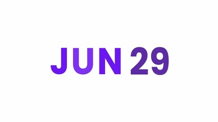 29th June calendar icon animation. Alpha matte with transparent background 4K resolution.