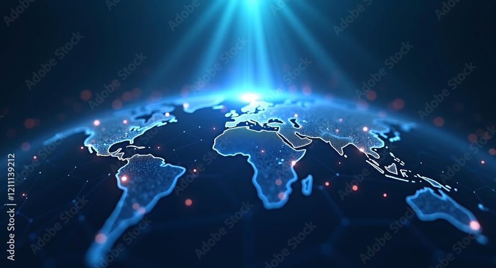 Poster global network connection world map digital technology