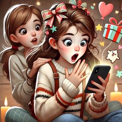 two girls with mobile phone