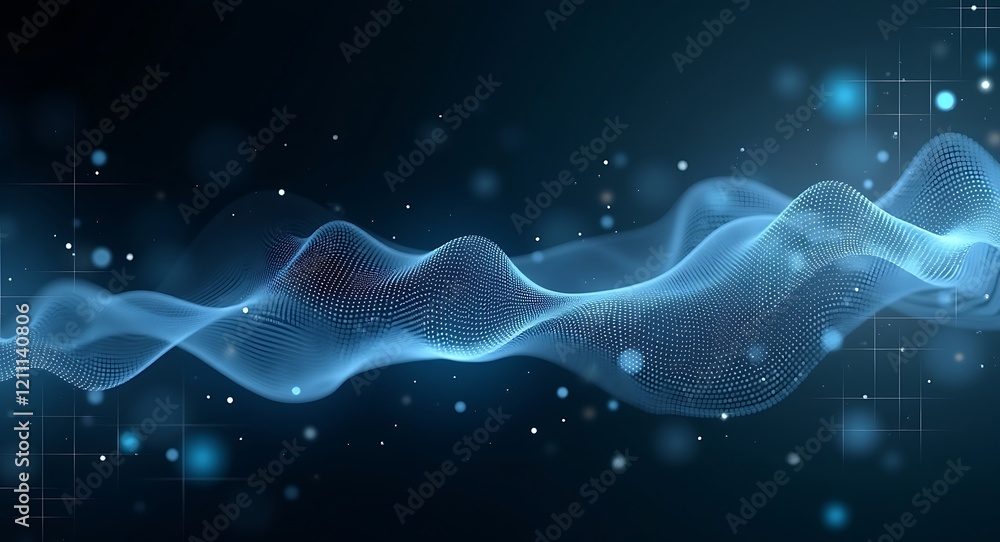Poster abstract blue wave particle background image