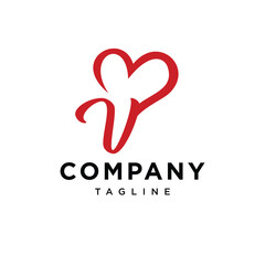 Letter V Red Love Logo Icon Vector