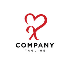 Letter X Red Love Logo Icon Vector