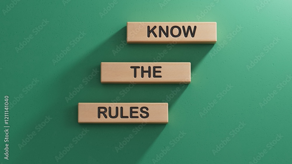 Poster know the rules symbol. wooden blocks with words know the rules.business and know the rules concept. 