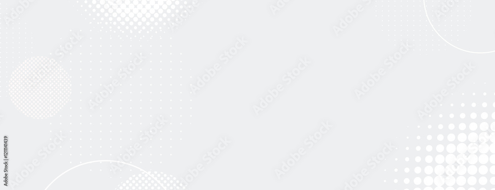 Poster gray background with a dotted pattern. the background features white circles, creating a modern, tex
