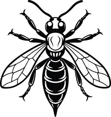 Wasp silhouette vector illustration design, Cute Wasp line art vector, Wasp isolated vector icon design