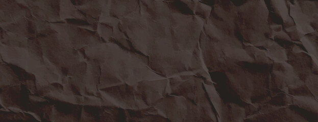 A crumpled paper background with a dark brown color. The background has a textured, wrinkled appearance in brown tones. Paper texture background vector. Brown background.