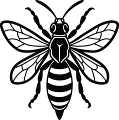 Wasp silhouette vector illustration design, Cute Wasp line art vector, Wasp isolated vector icon design