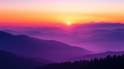 Fototapeta premium Majestic Sunset Over Purple Mountain Ranges