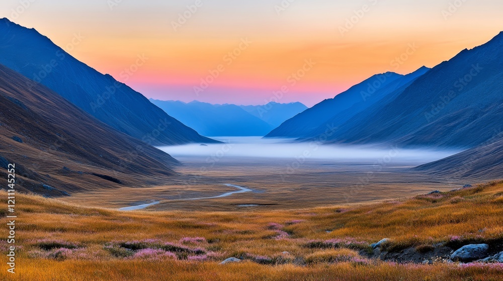 Wall mural Breathtaking river valley landscape, a scenic journey through nature's majesty 