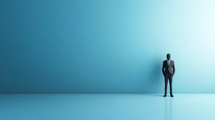 Obraz premium Professional man in suit against blue wall, a portrait of business confidence and success