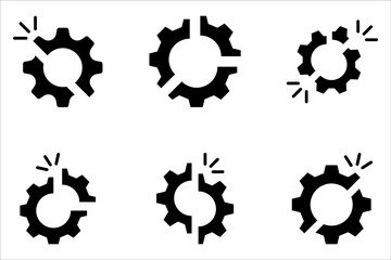 Disruption icon set. Simple creative element. broken gear symbol on white background